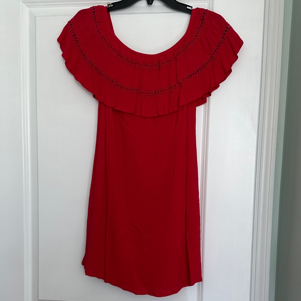 Speechless Red Off-Shoulder Ruffle Dress